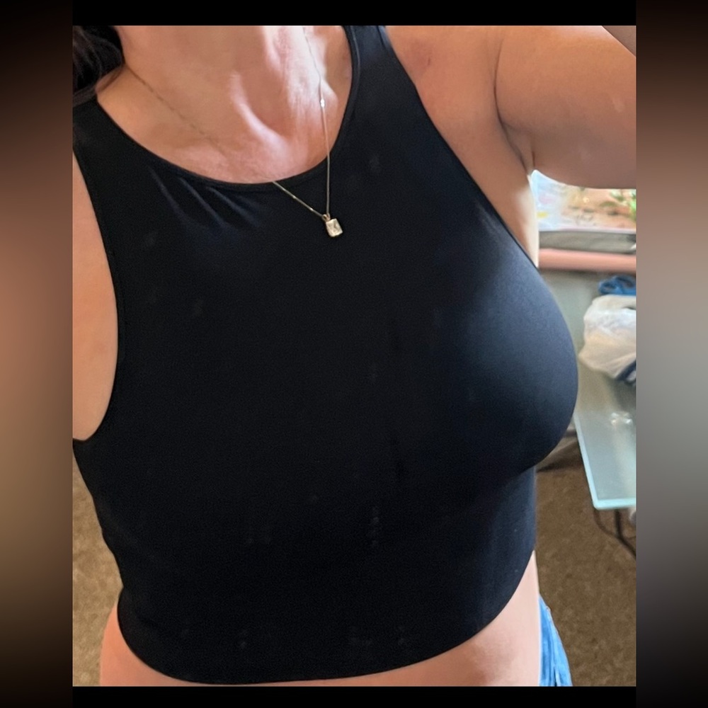 Black Solid High Neck Crop Top